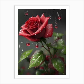 Red Roses At Rainy With Water Droplets Vertical Composition 35 Art Print