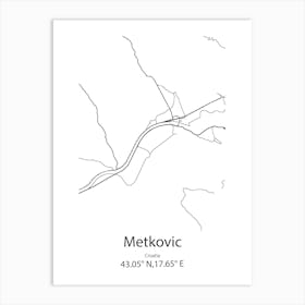 Metkovic,Croatia Minimalist Map Art Print