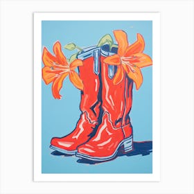 A Painting Of Cowboy Boots With Orange Flowers, Fauvist Style, Still Life 5 Art Print