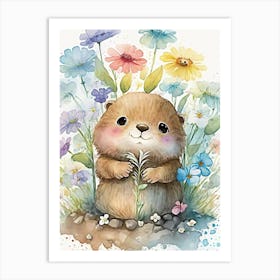 Watercolor Painting of a Cute Beaver Art Print