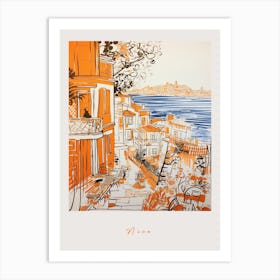 Nice France Orange Drawing Poster Art Print