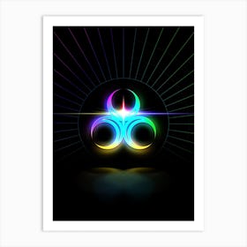 Neon Geometric Glyph in Candy Blue and Pink with Rainbow Sparkle on Black n.0415 Art Print