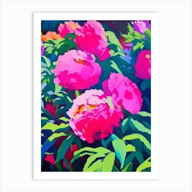 Lower Gardens Peonies Colourful Painting Art Print