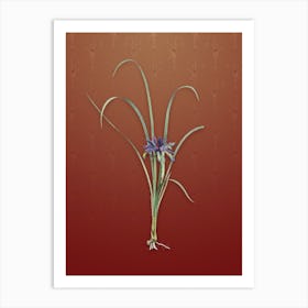 Vintage Grass Leaf Iris Botanical on Falu Red Pattern n.0653 Art Print