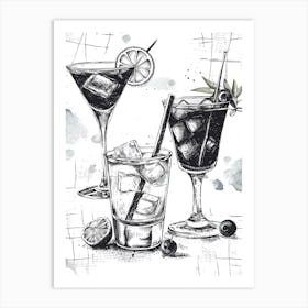 Cocktail Selection Linework Sketch Illustration Art Print