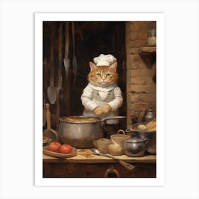 Cat In A Medieval Kitchen As A Cook 2 Art Print