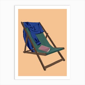 My Bright Happy Place Lazy Summer Beach Chair with a blue shirt and a book Art Print