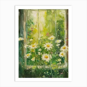 Daisies Flowers On A Cottage Window 1 Art Print