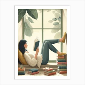 Girl Reading A Book 7 Art Print