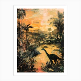 Dinosaur At Sunset By The River Art Print