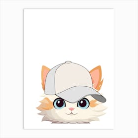 Cartoon Cat In A Baseball Cap Art Print