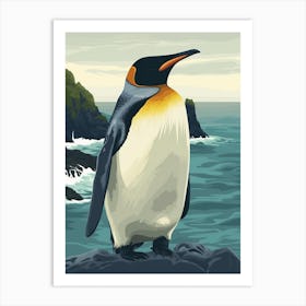 King Penguin Sea Lion Island Minimalist Illustration 2 Art Print