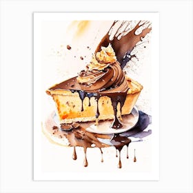 Peanut Butter Chocolate Pie Dessert Storybook Watercolour Flower Art Print