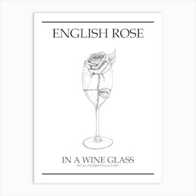 English Rose In A Wine Glass Line Drawing 4 Poster Art Print