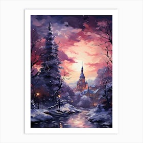 Winter Night In The Village Art Print