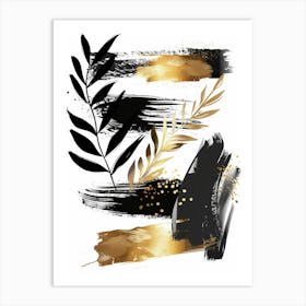 Gold And Black Brush Strokes 5 Art Print