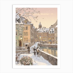 Vintage Winter Illustration Copenhagen Denmark 4 Art Print
