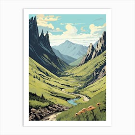 Mestia To Ushguli Trail Georgia 2 Vintage Travel Illustration Art Print