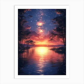 Starry Sky Over Water 5 Art Print