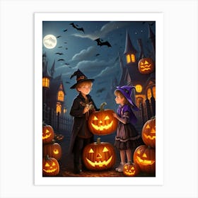 Children With Halloween Pumpkins 1 Art Print