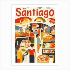 Aihrgdesign A 1970s Inspired Travel Poster For Santiago Art Print