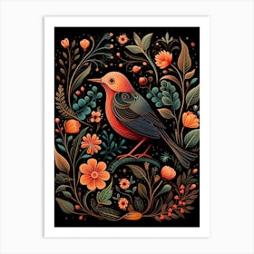 Folk Bird Illustration European Robin 4 Art Print