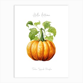 Hello Autumn Turban Squash Pumpkin Watercolour Illustration 1 Art Print