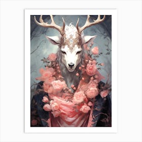 Deer With Roses Art Print