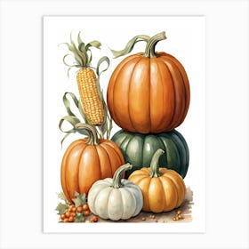 Holiday Illustration With Pumpkins, Corn, And Vegetables (23) Art Print