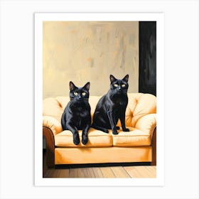 Black Cats On Couch Art Print