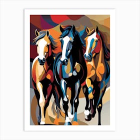 Modern Horse Art, 3 Horses Art Print