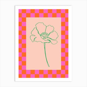 Modern Checkered Flower Poster Pink & Green 2 Art Print