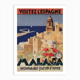 Malaga Spain Vintage Travel Poster Art Print