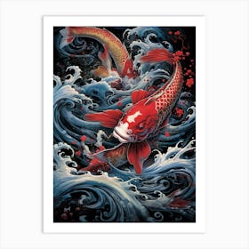 Koi Fish Japanese Style Illustration 5 Art Print
