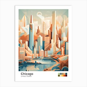 Chicago, Usa, Geometric Illustration 1 Poster Art Print
