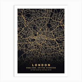 London England Black And Gold Map Art Print