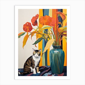 Calla Lily Flower Vase And A Cat, A Painting In The Style Of Matisse 0 Art Print