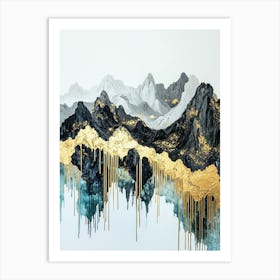 Lhotse's Golden Peaks - Geometric Impressionism Art Print