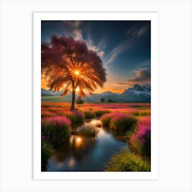 Sunset In The Meadow 1 Art Print