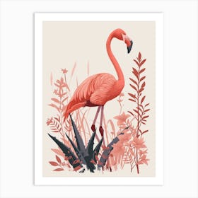 American Flamingo And Ginger Plants Minimalist Illustration 1 Art Print