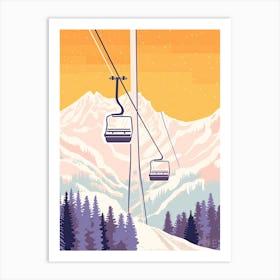 Jackson Hole Mountain Resort   Wyoming, Usa, Ski Resort Pastel Colours Illustration 1 Art Print