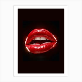 Red Lips On A Black Background Art Print