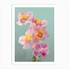 Orchids Flowers Acrylic Painting In Pastel Colours 2 Art Print