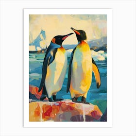 King Penguin Paradise Harbor Colour Block Painting 1 Art Print