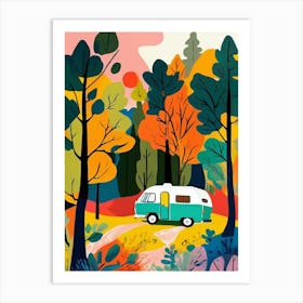 Camper Van In The Forest Art Print