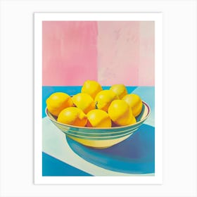 Lemons In A Bowl, Pink Pastel Colors, Food, Kitchen, Preppy Aesthetic, Trendy Art Print