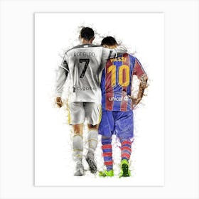 Messi And Ronaldo Watercolor Art Print