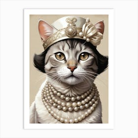 Cat In Pearls 2 Art Print