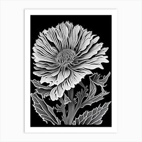 Calendula Leaf Linocut 4 Art Print