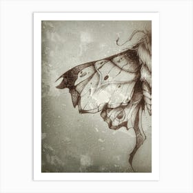 Butterfly graphic drawing , abstract, pencil art, lines, black insect, wings, moth, textured print Art Print